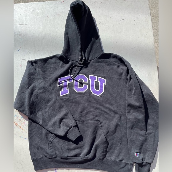 Men's Texas Christian University Hoodie Black Spell-Out L College TCU NCAA Big12 - Picture 4 of 12